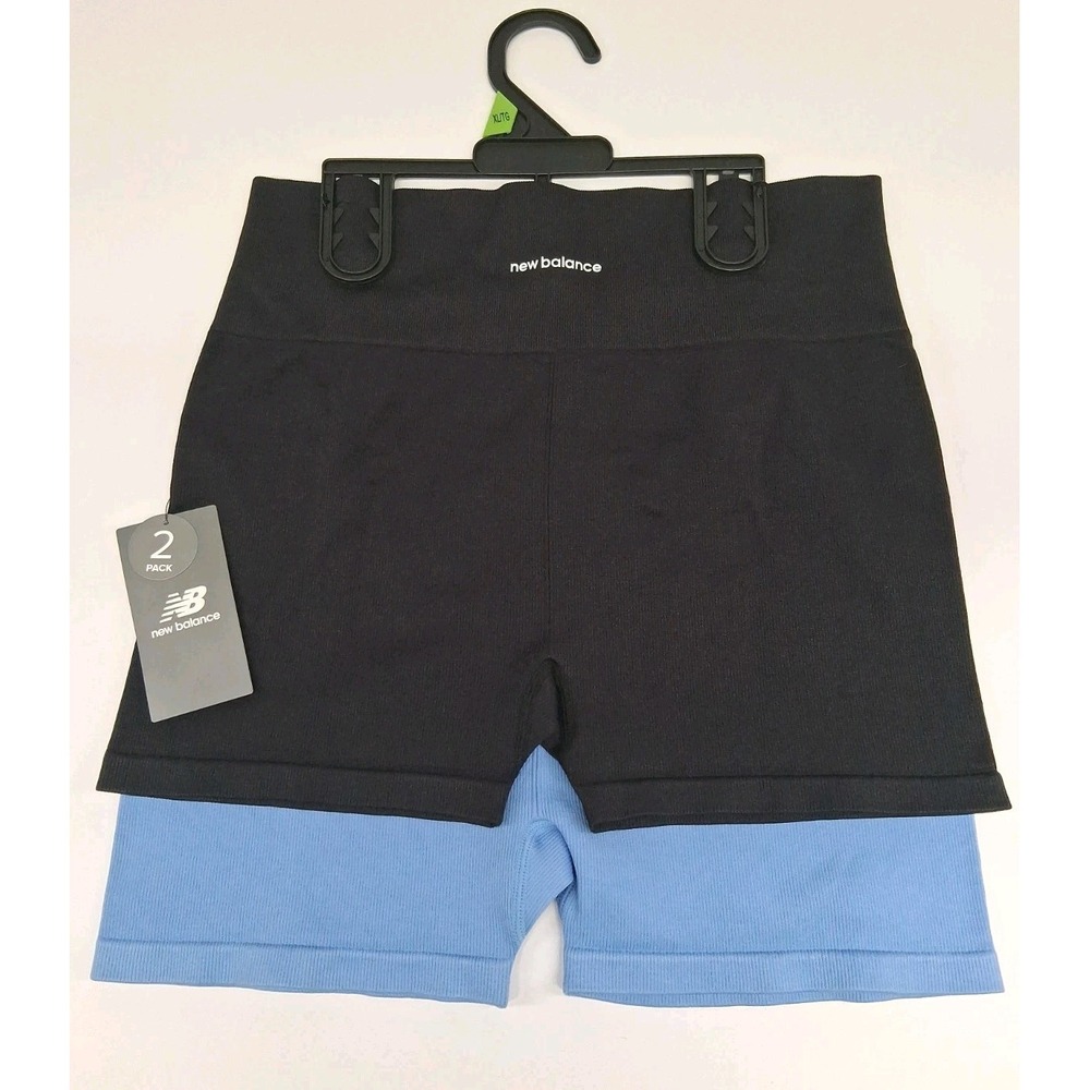 New Balance Women's 2-Pair Set Ribbed Bike Shorts Size XL Black & Spring Sky NWT